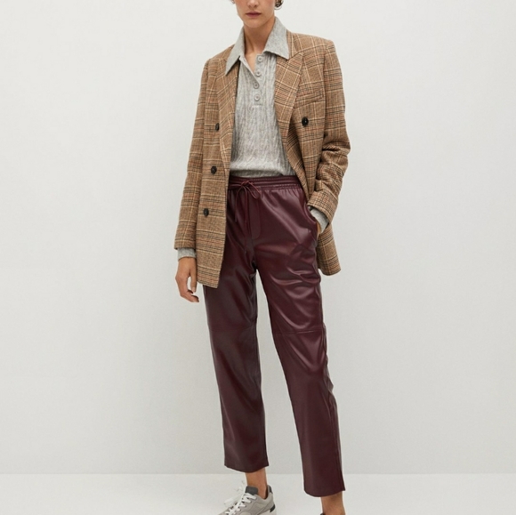 NWT Burgundy Vegan Leather Joggers - Picture 5 of 6